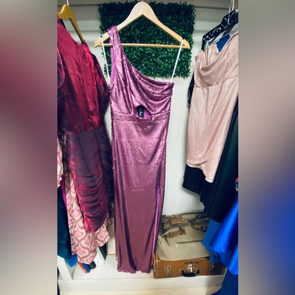 NWT Perfect Pink/Purple Sequin One-Shoulder Cutout formal party dress - Picture 1 of 5